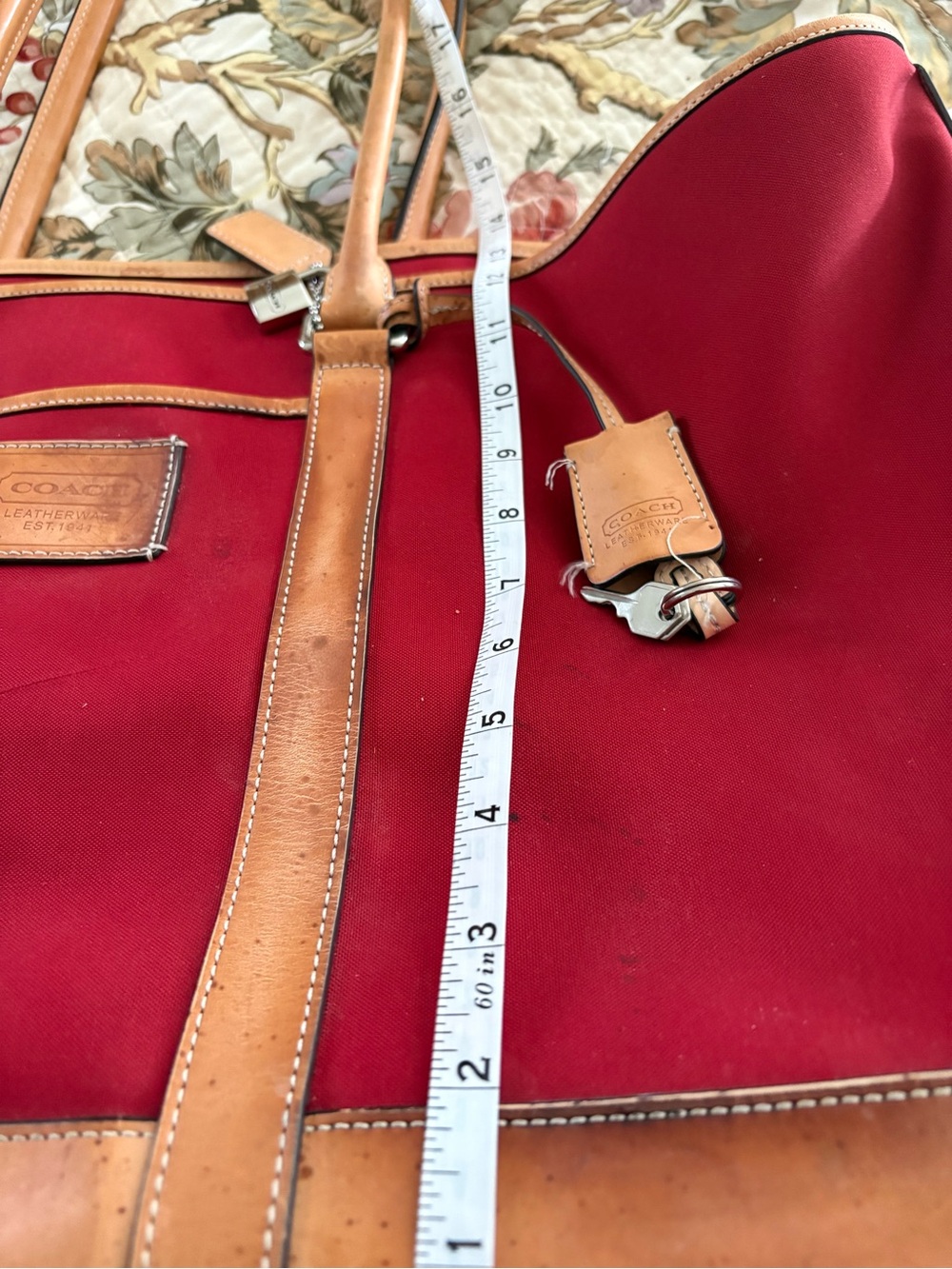 COACH Red Canvas Duffel with Tan Leather Trim - Picture 11 of 13